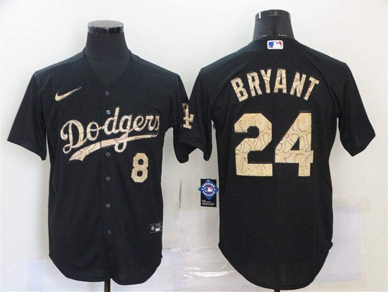 Men's Los Angeles Dodgers Front #8 Back #24 Kobe Bryant Black Stitched Base Stitched Jersey